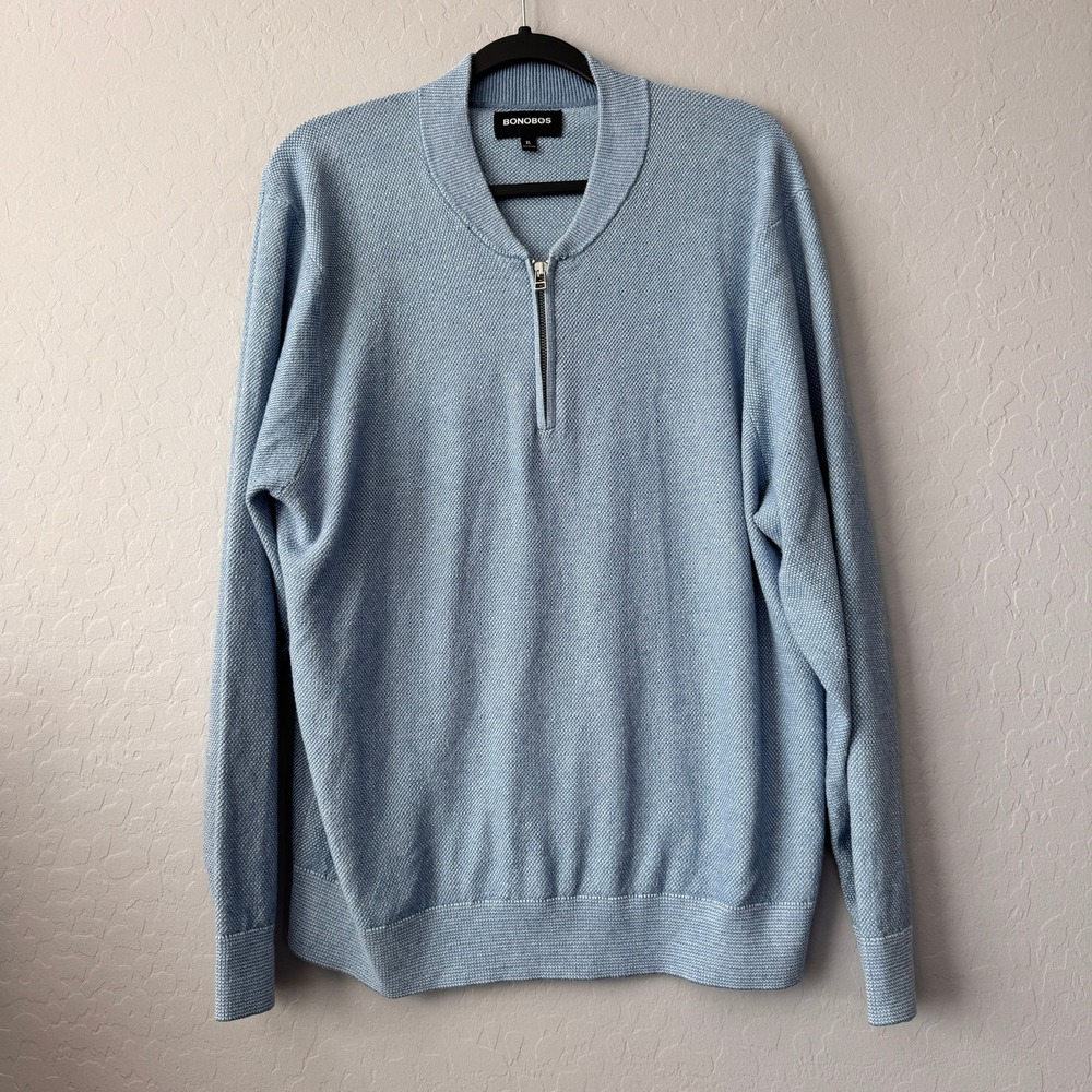 Bonobos XL Quarter Zip Sweater Light Blue Long Sleeve Mock Neck BST00455N